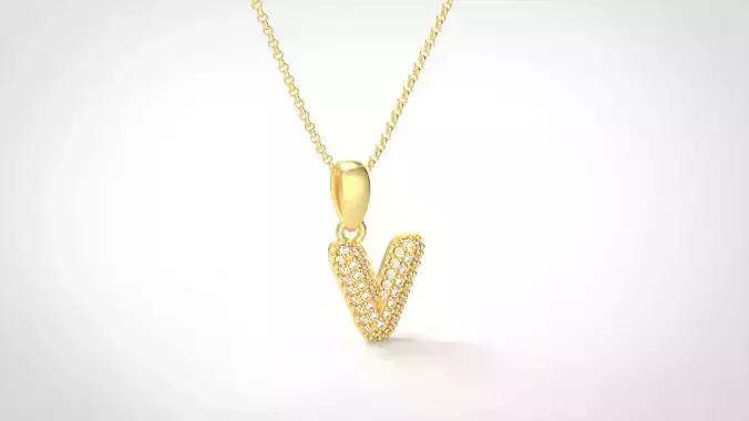 Model 539 Camber Initial V Letter Diamond Pendant