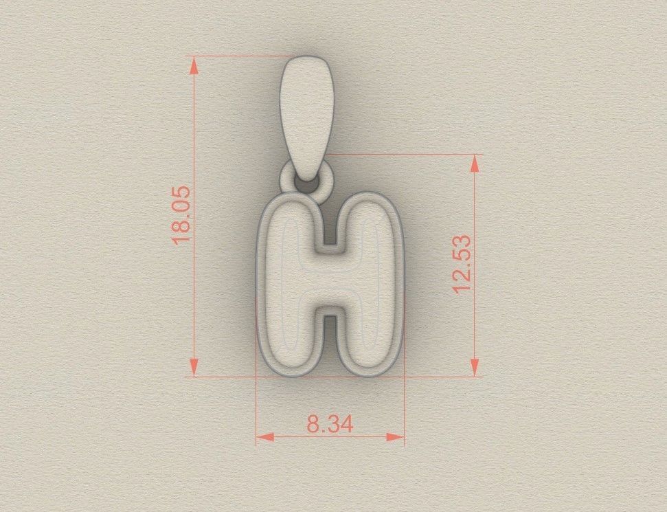 Model 552 Camber Initial H Letter Pendant 3D print model_7