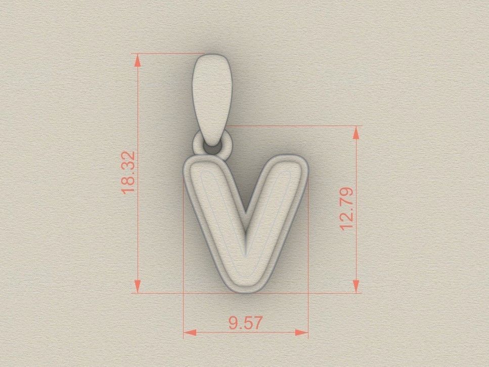 Model 566 Camber Initial V Letter Pendant 3D print model_7