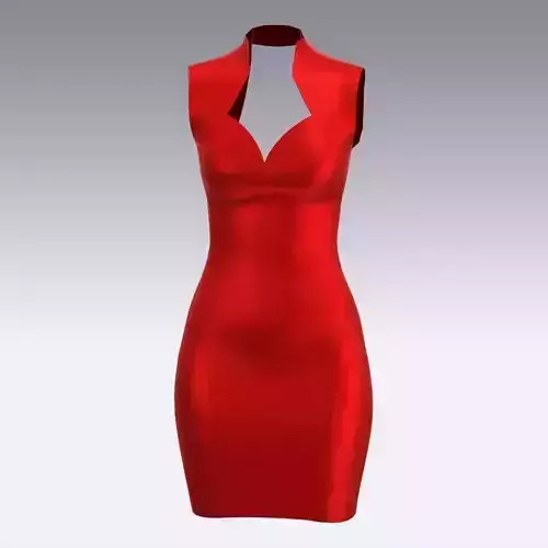 RED DRESS SATIN HEART NECKLINE