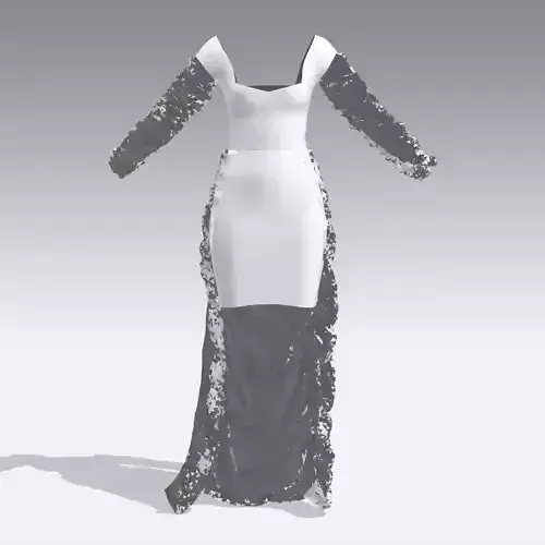 DRESS WHITE TRANSPARENT SLEVEE AND TAIL WHITE DRESS ELASTIC