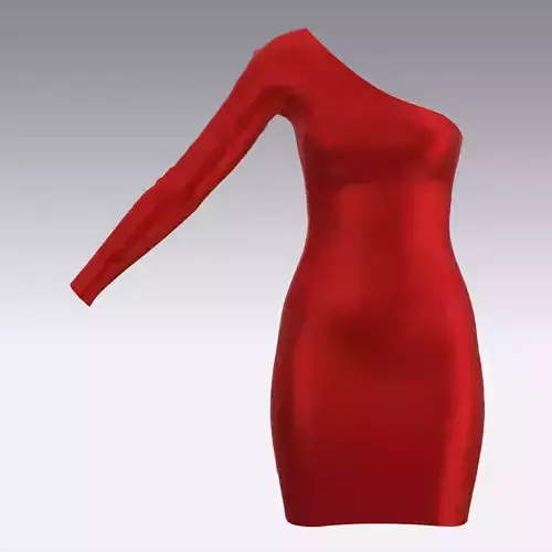 DRESS SATIN RED ONE SHOULDER LOOK