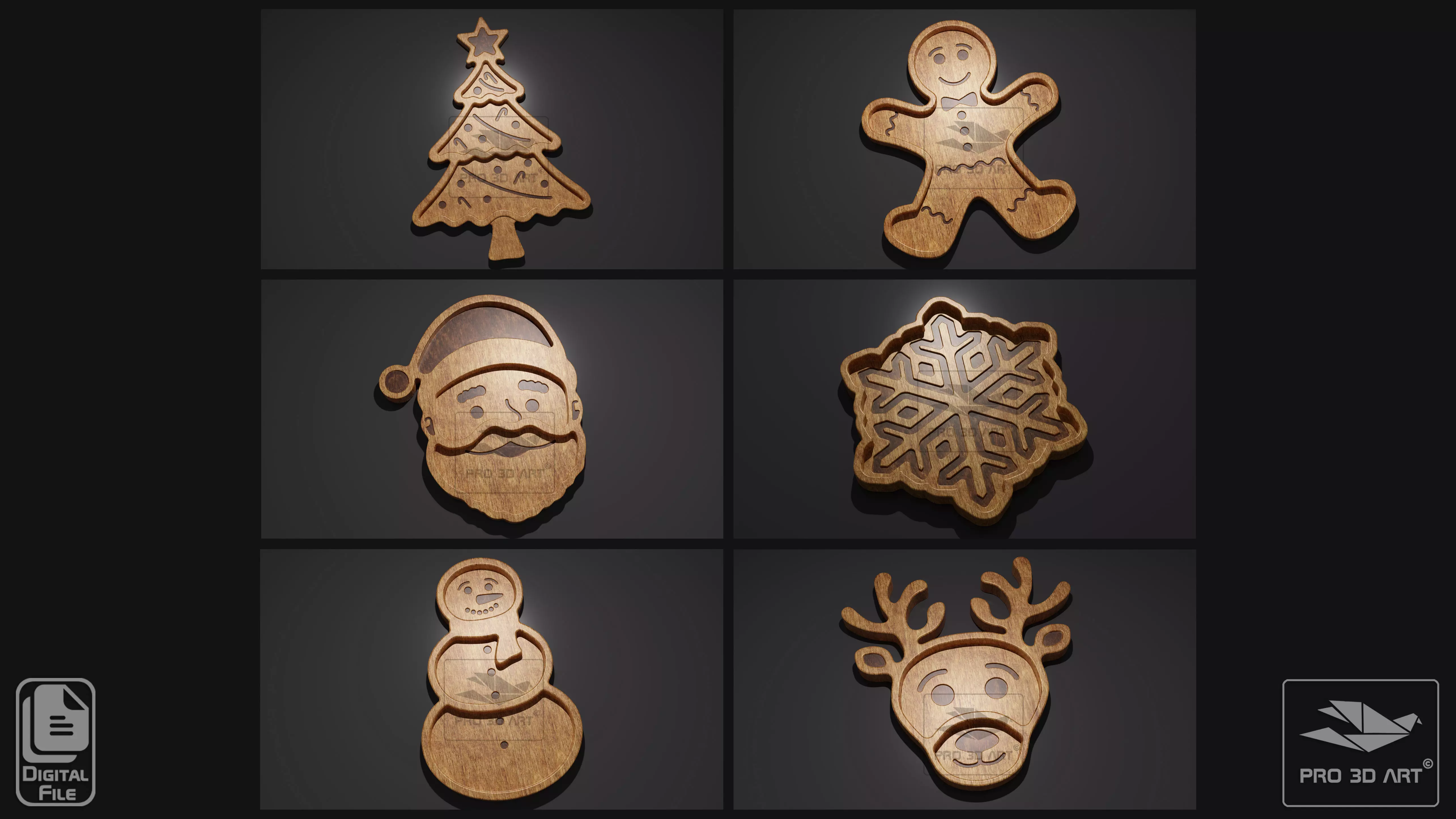 Christmas Trays Pack - CNC Files for Wood 3D model_0