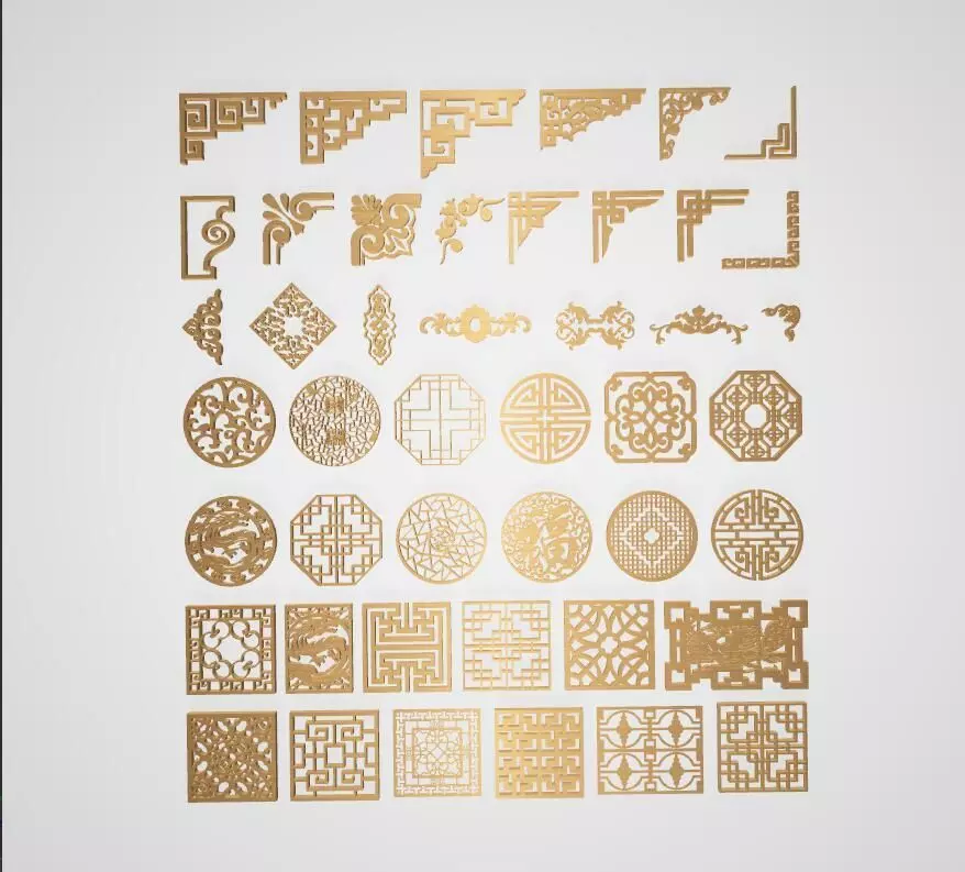 Chinese metal window carving 3D model_0