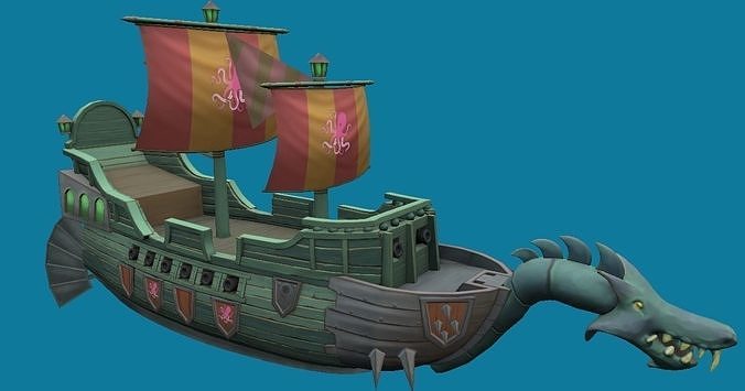 Dragon Ship Hand-Painted Low-poly 3D model