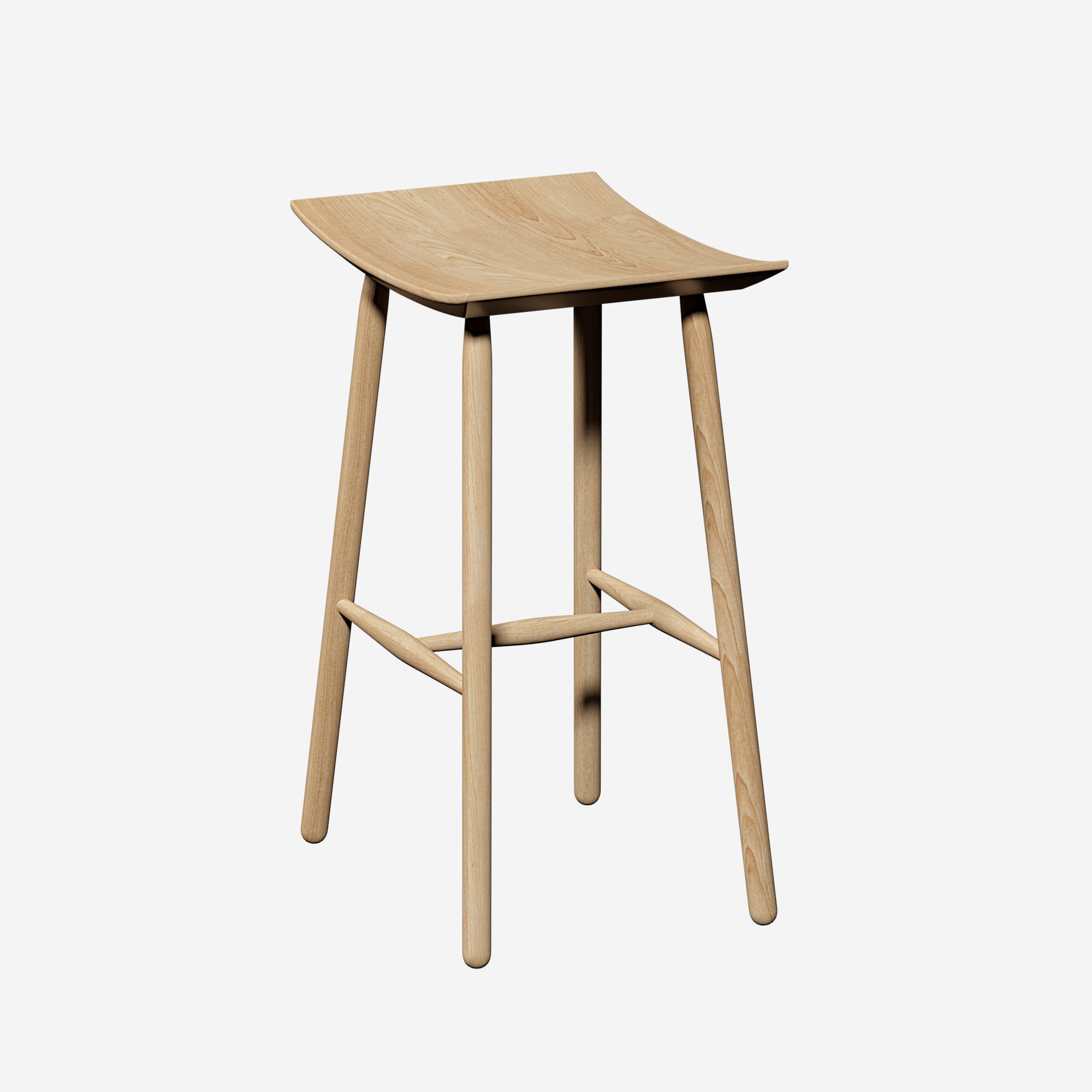 Chair wooden stool Low-poly 3D model_5