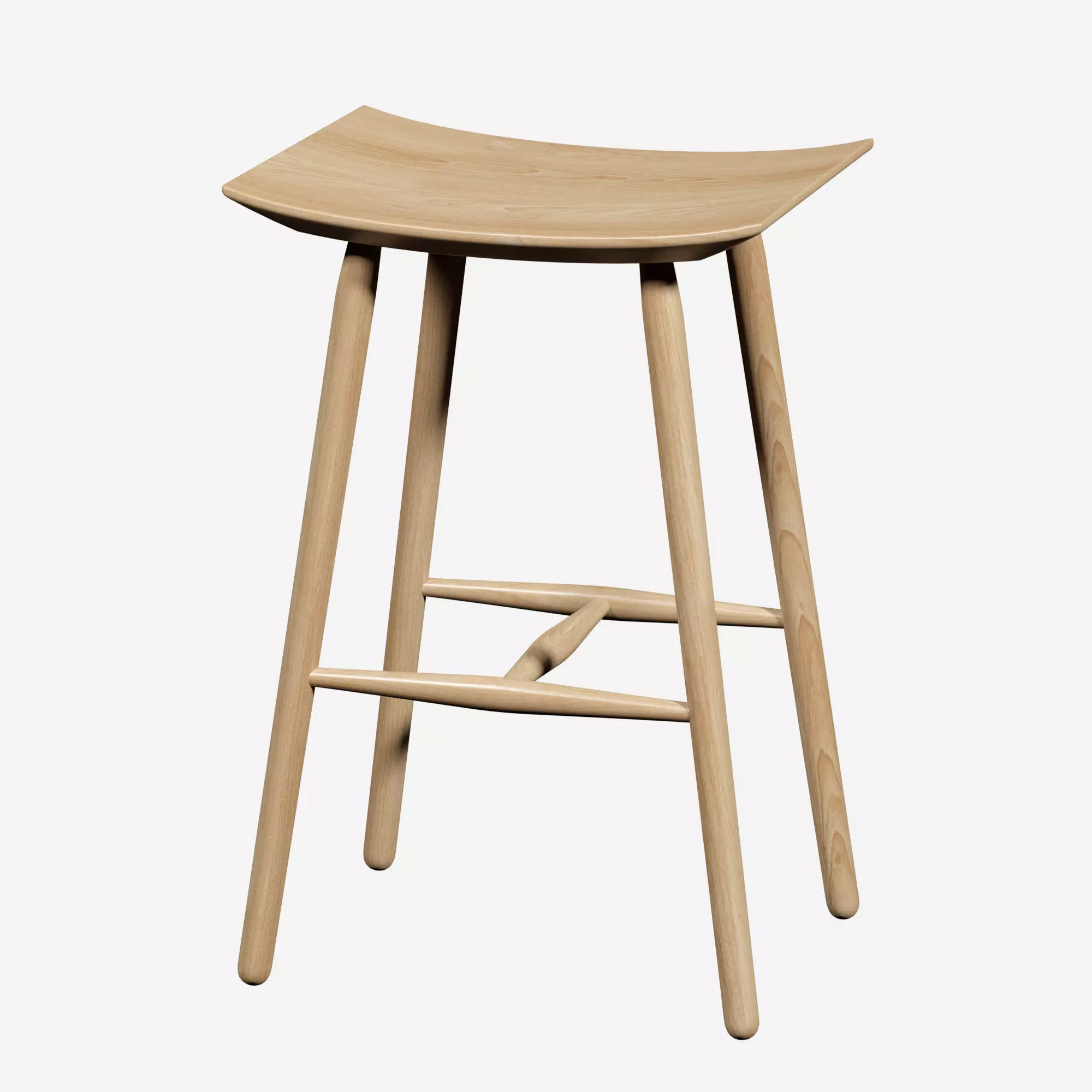 Chair wooden stool Low-poly 3D model_0