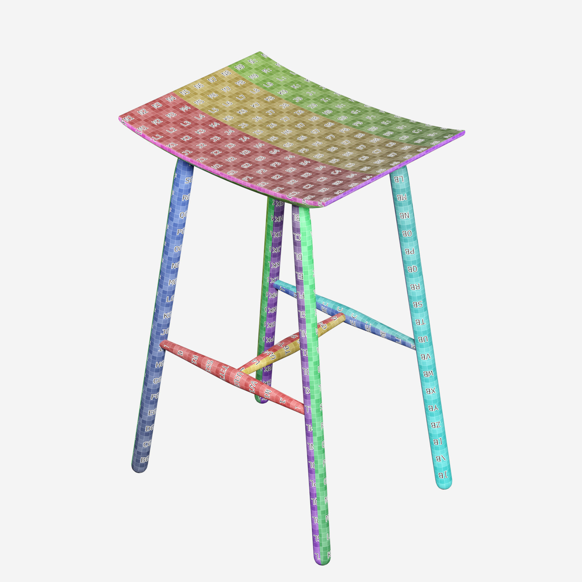 Chair wooden stool Low-poly 3D model_2