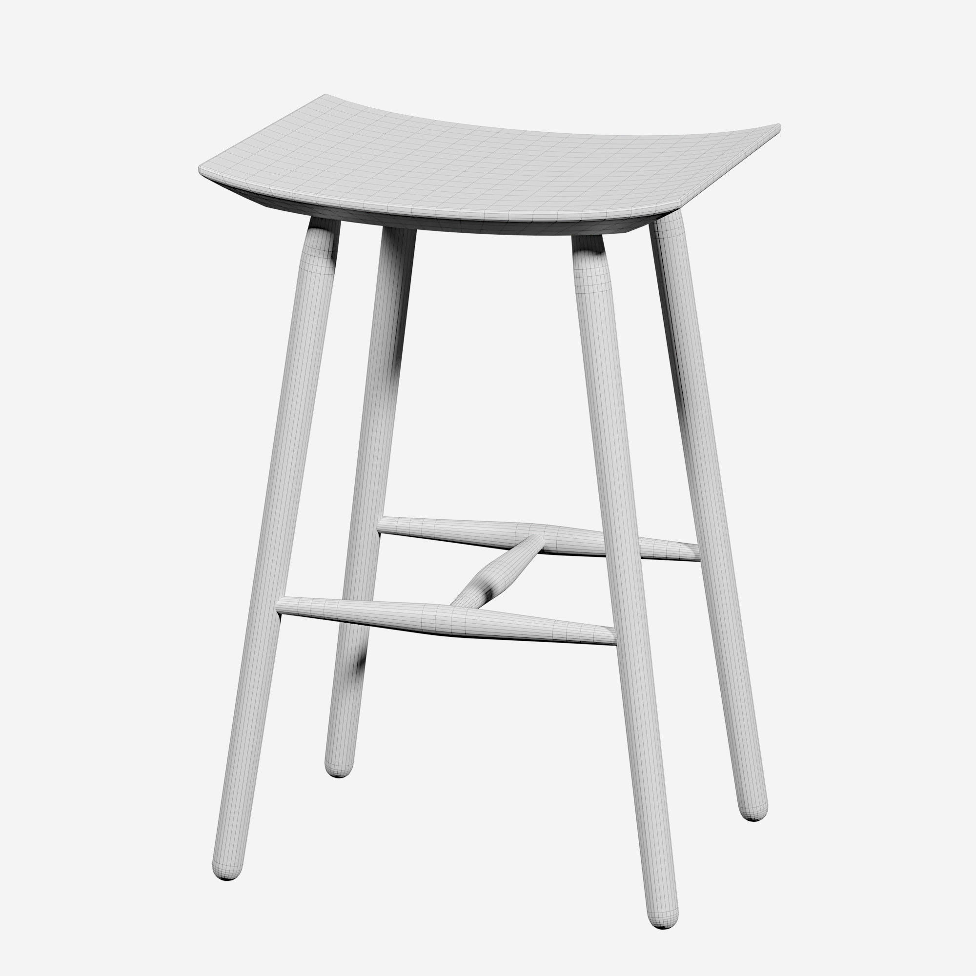 Chair wooden stool Low-poly 3D model_4