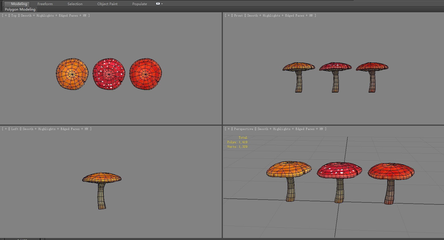 Cartoon poisonous mushrooms Low-poly 3D model_4