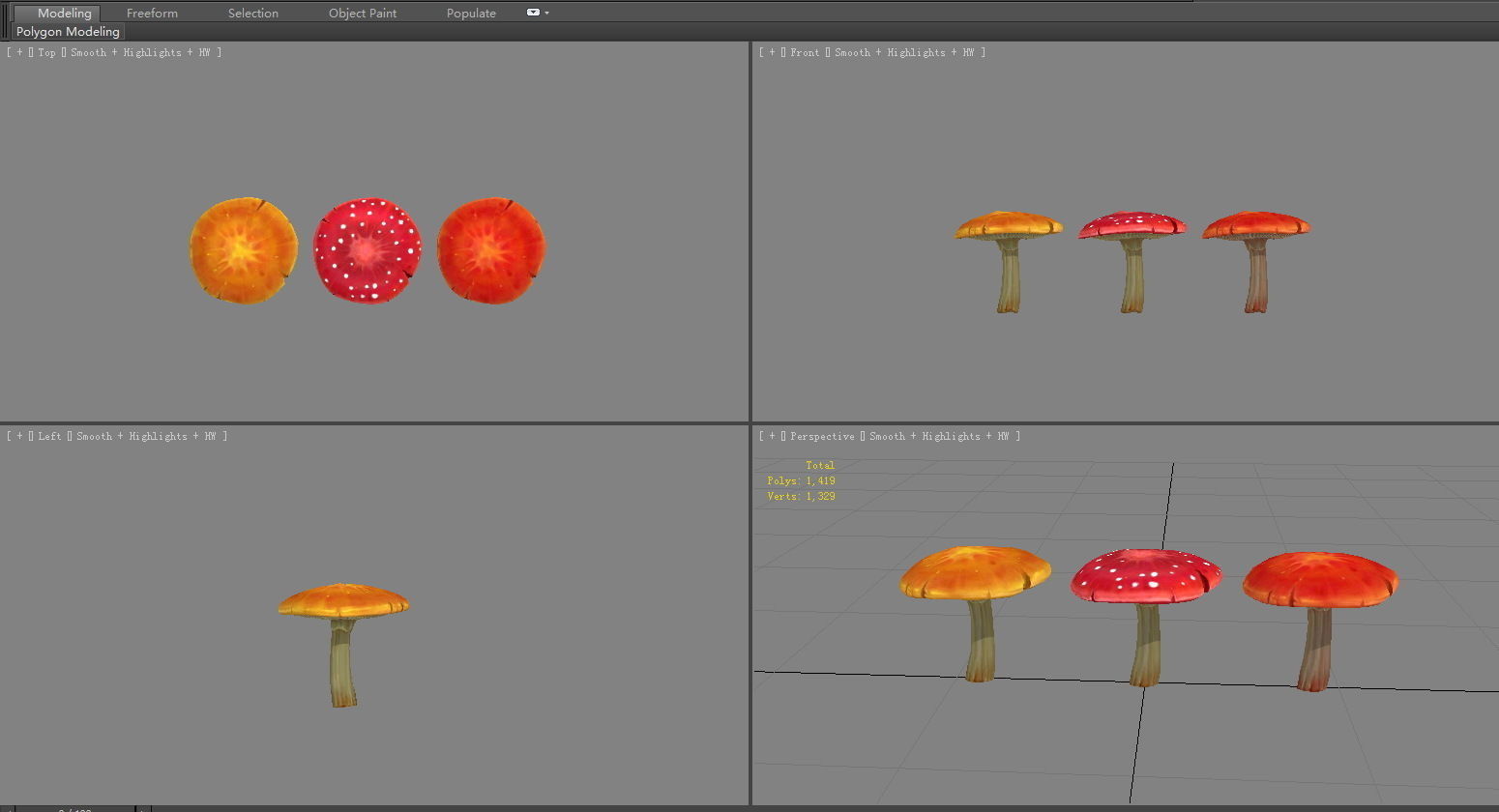 Cartoon poisonous mushrooms Low-poly 3D model_3
