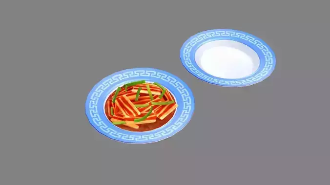 Cartoon Chinese Dishes - Stir-fried Pork with Garlic Moss