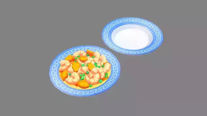 Cartoon Chinese Dishes - Stir Fried Shrimp with Carrots