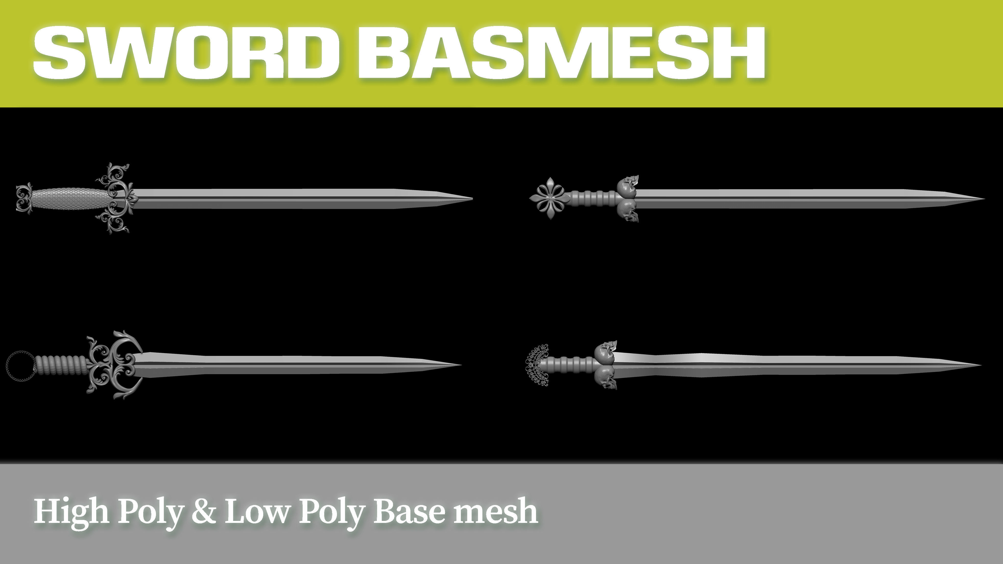 Medieval Sword BaseMesh IMM brush ABR brush OBJ VOL 01 3D model_4