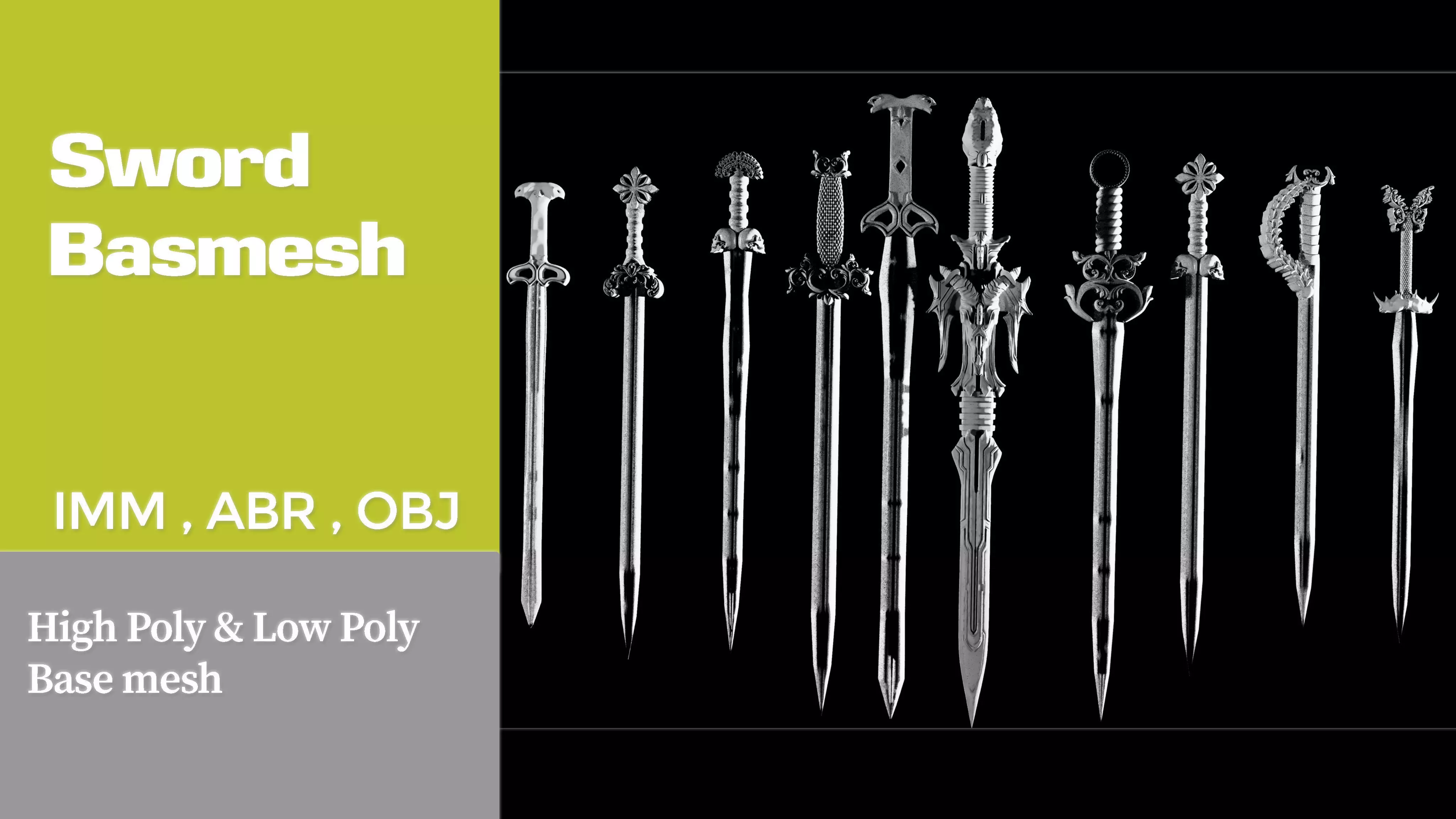 Medieval Sword BaseMesh IMM brush ABR brush OBJ VOL 01 3D model_0