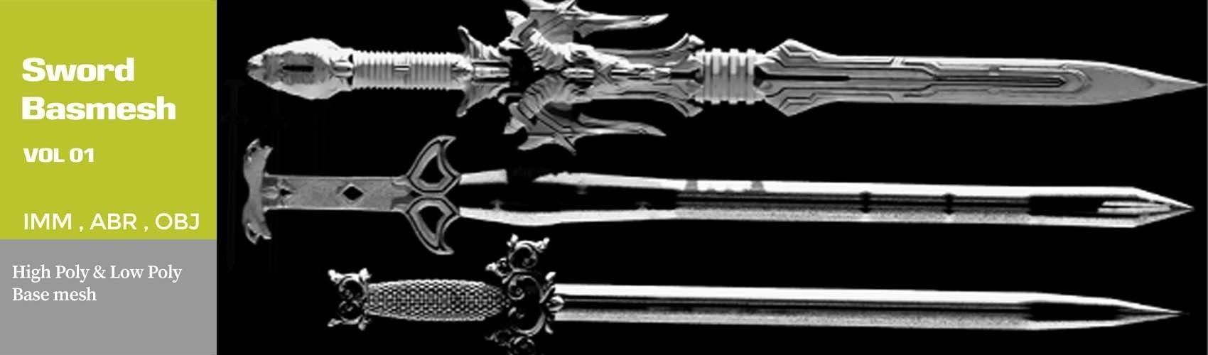Medieval Sword BaseMesh IMM brush ABR brush OBJ VOL 01 3D model_2