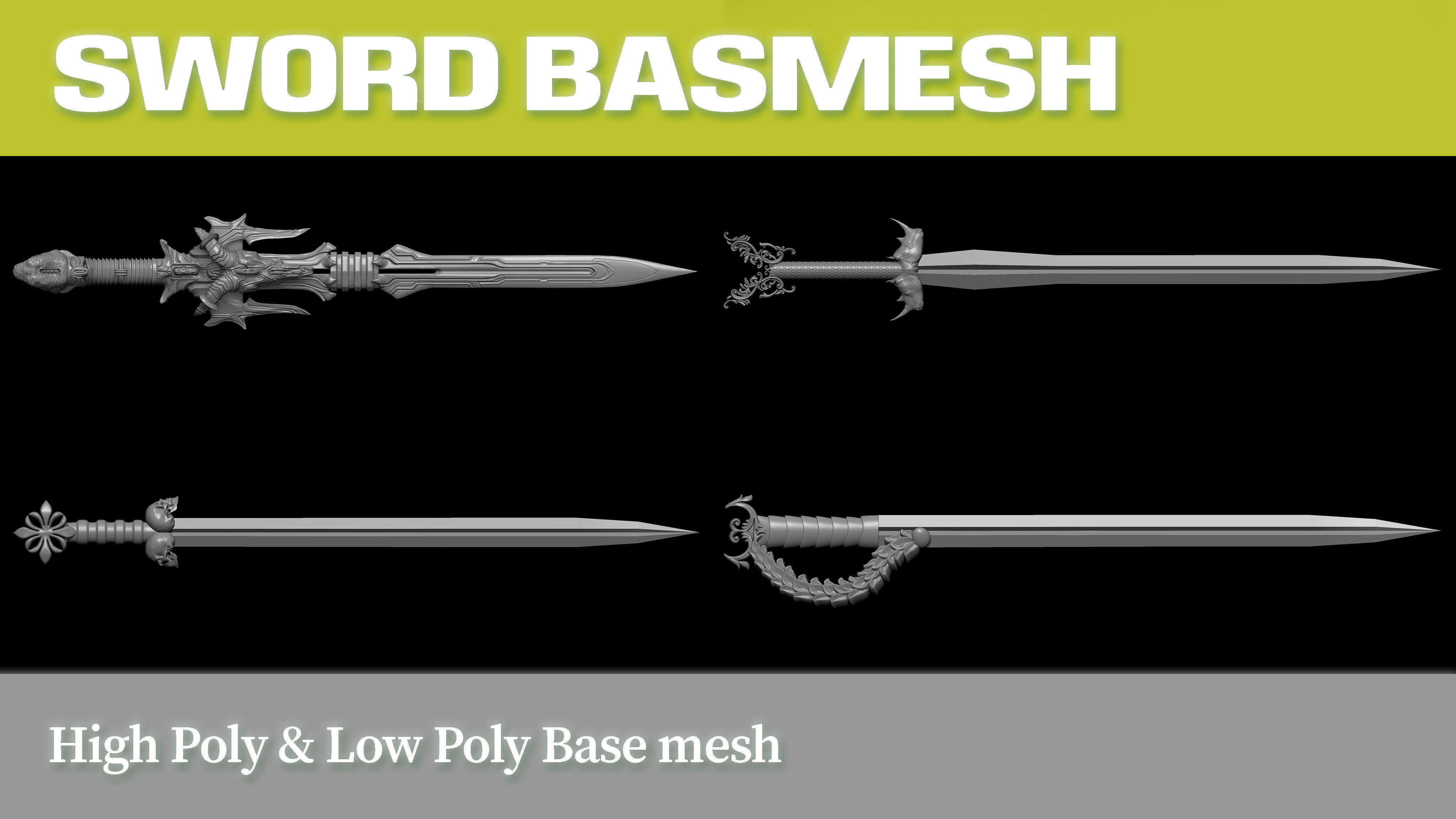 Medieval Sword BaseMesh IMM brush ABR brush OBJ VOL 01 3D model_3