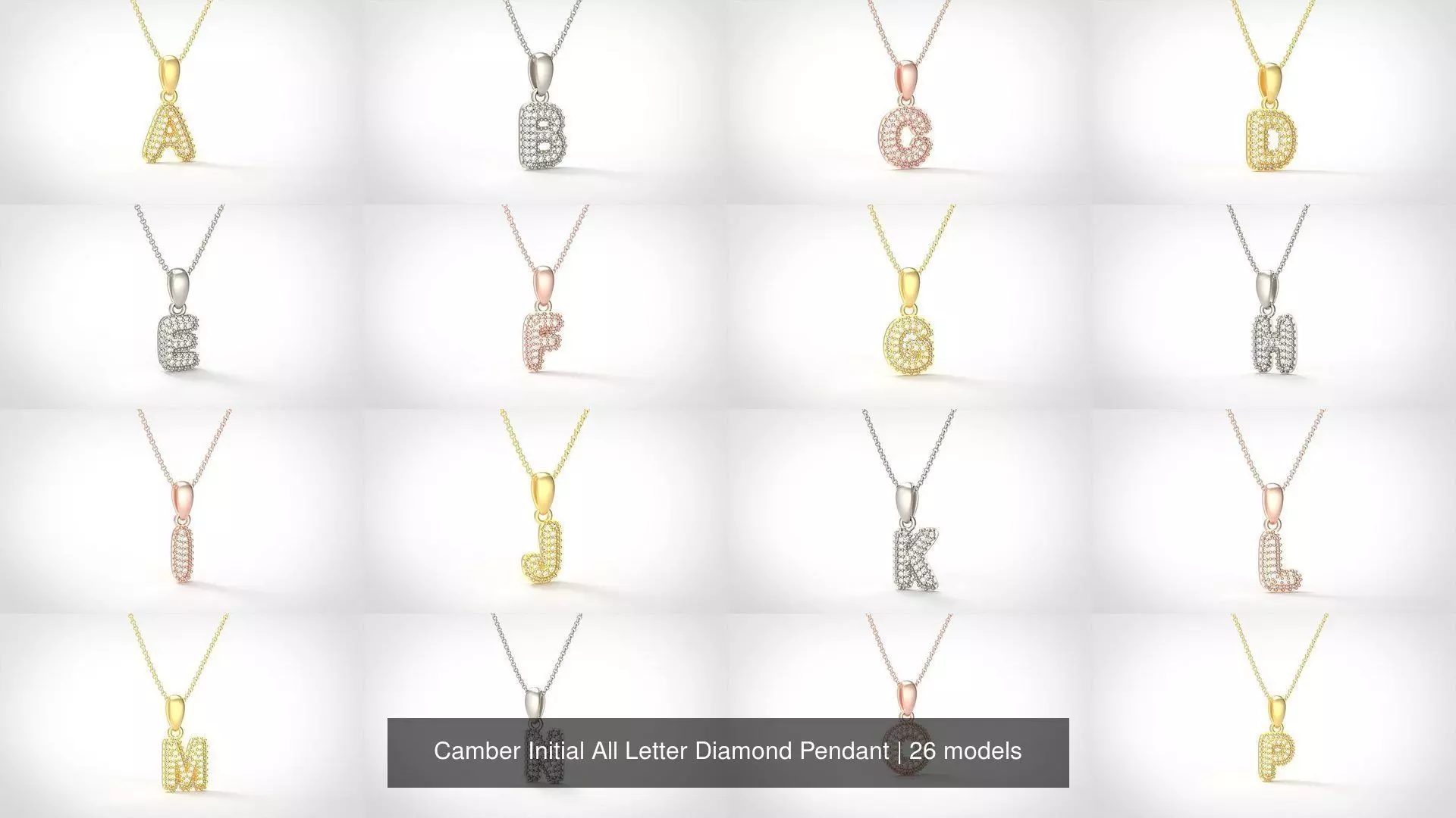 Camber Initial All Letter Diamond Pendant 3D Model Collection_0