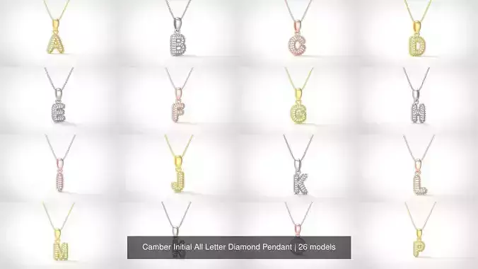 Camber Initial All Letter Diamond Pendant 3D Model Collection