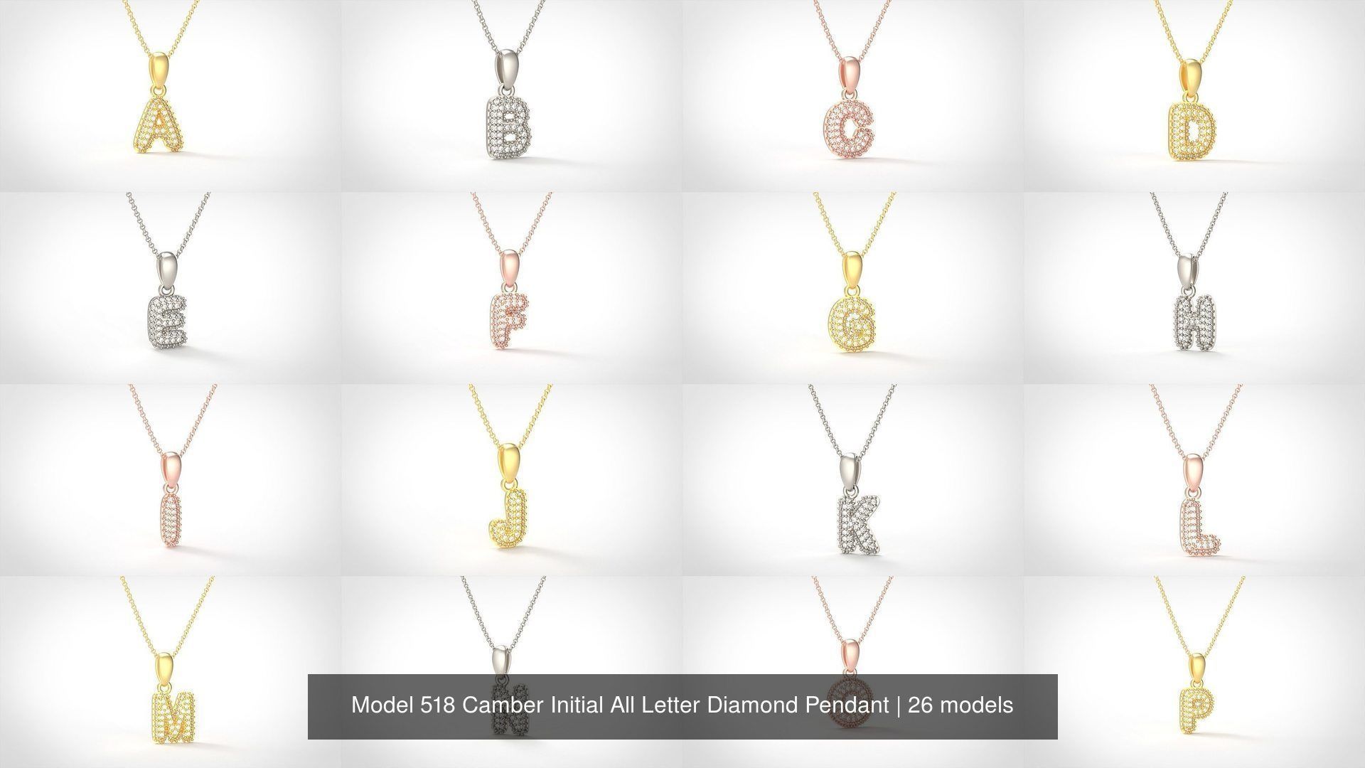 Camber Initial All Letter Diamond Pendant 3D Model Collection_1