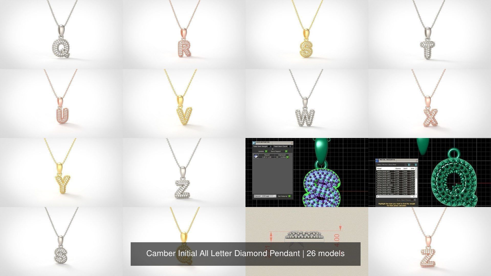 Camber Initial All Letter Diamond Pendant 3D Model Collection_2