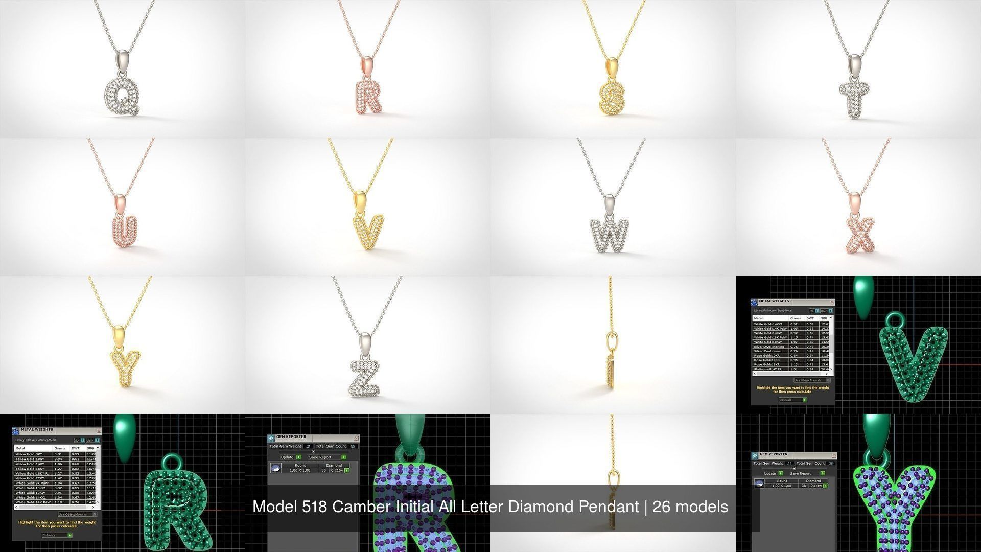 Camber Initial All Letter Diamond Pendant 3D Model Collection_4