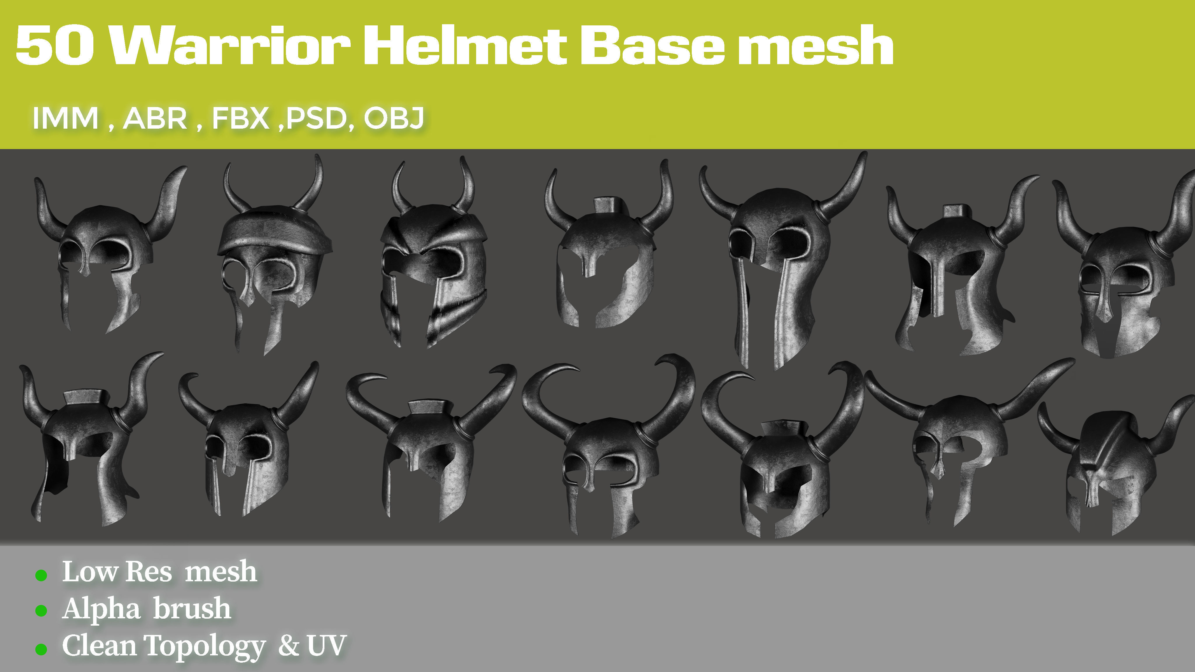 50 Warrior Helmet Base mesh Low-poly 3D model_4