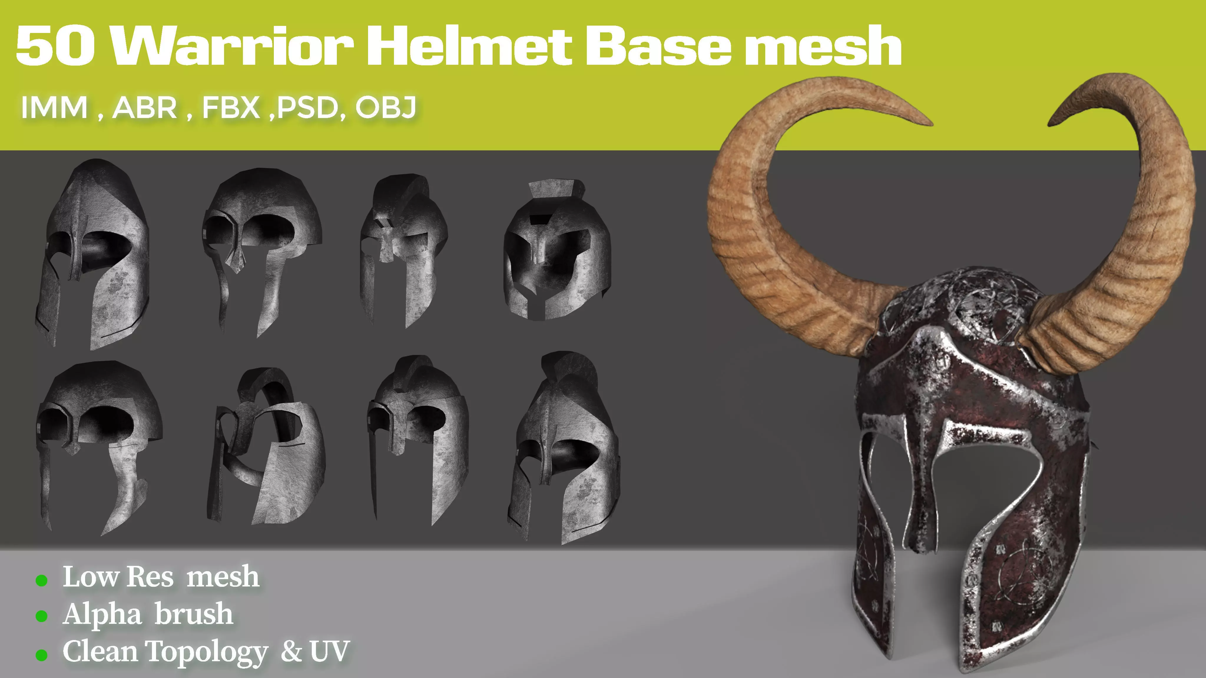 50 Warrior Helmet Base mesh Low-poly 3D model_0