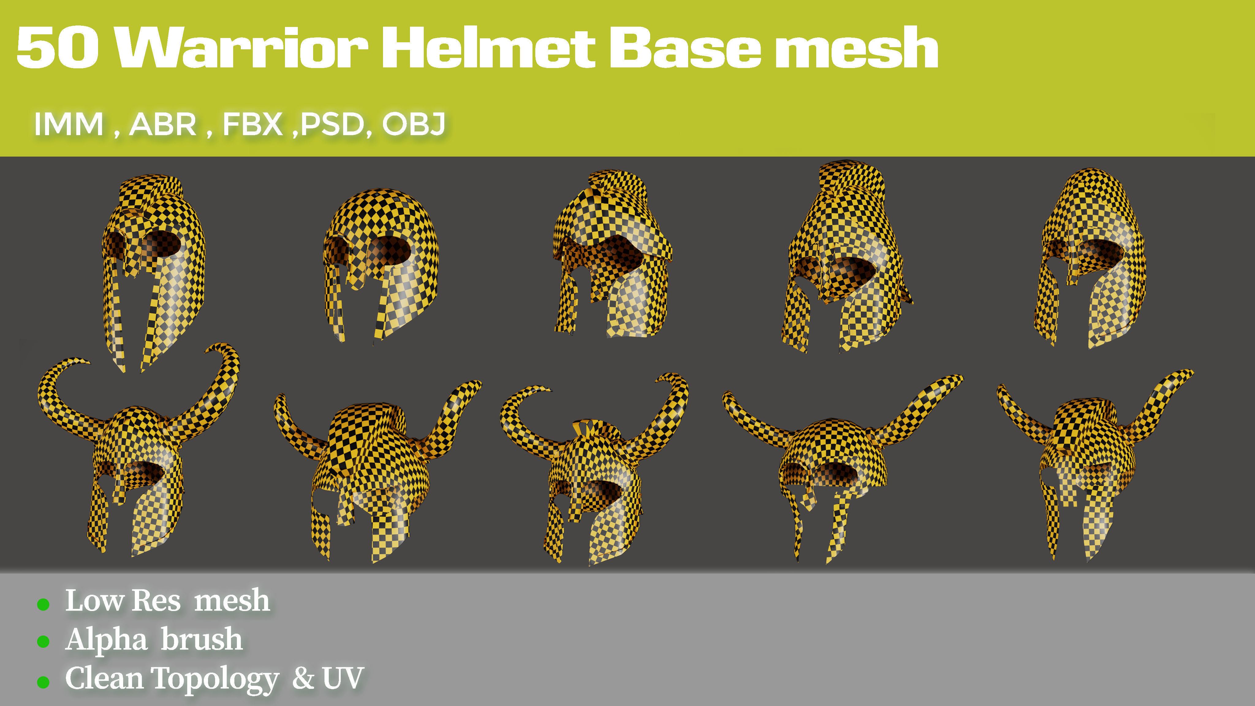 50 Warrior Helmet Base mesh Low-poly 3D model_2