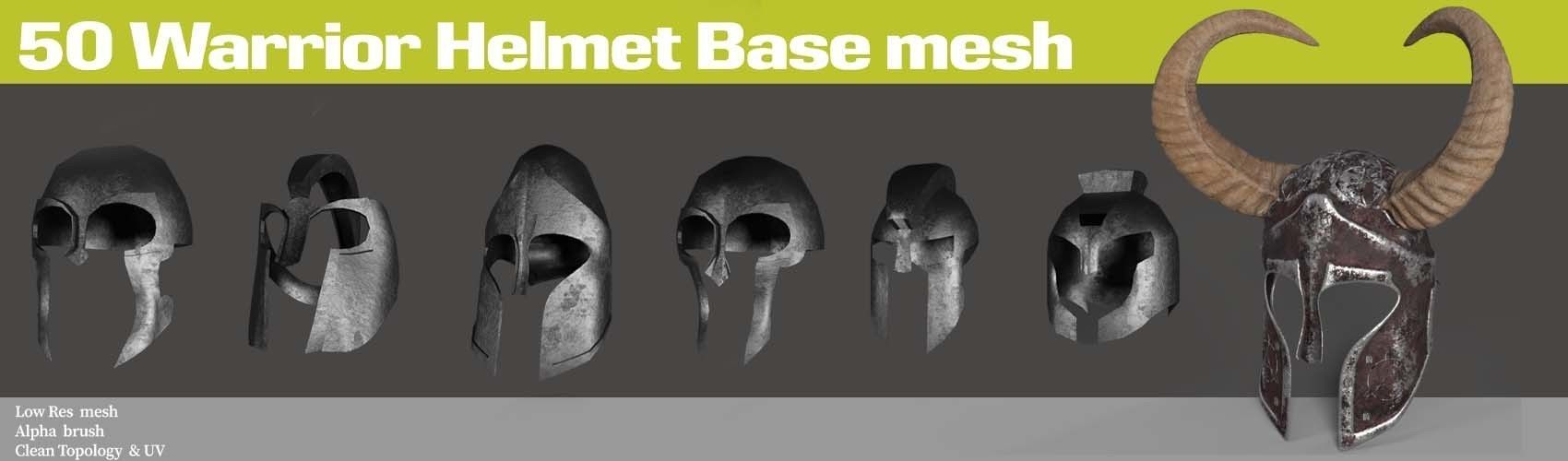 50 Warrior Helmet Base mesh Low-poly 3D model_3