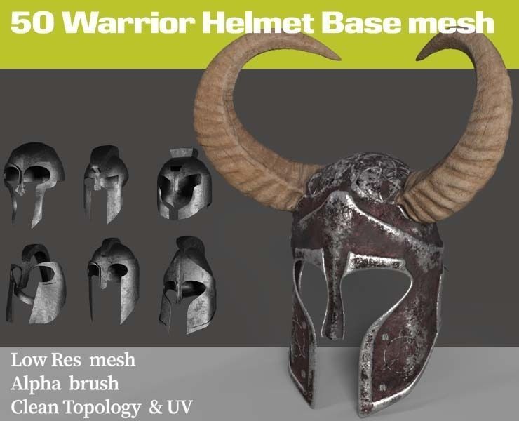 50 Warrior Helmet Base mesh Low-poly 3D model_1