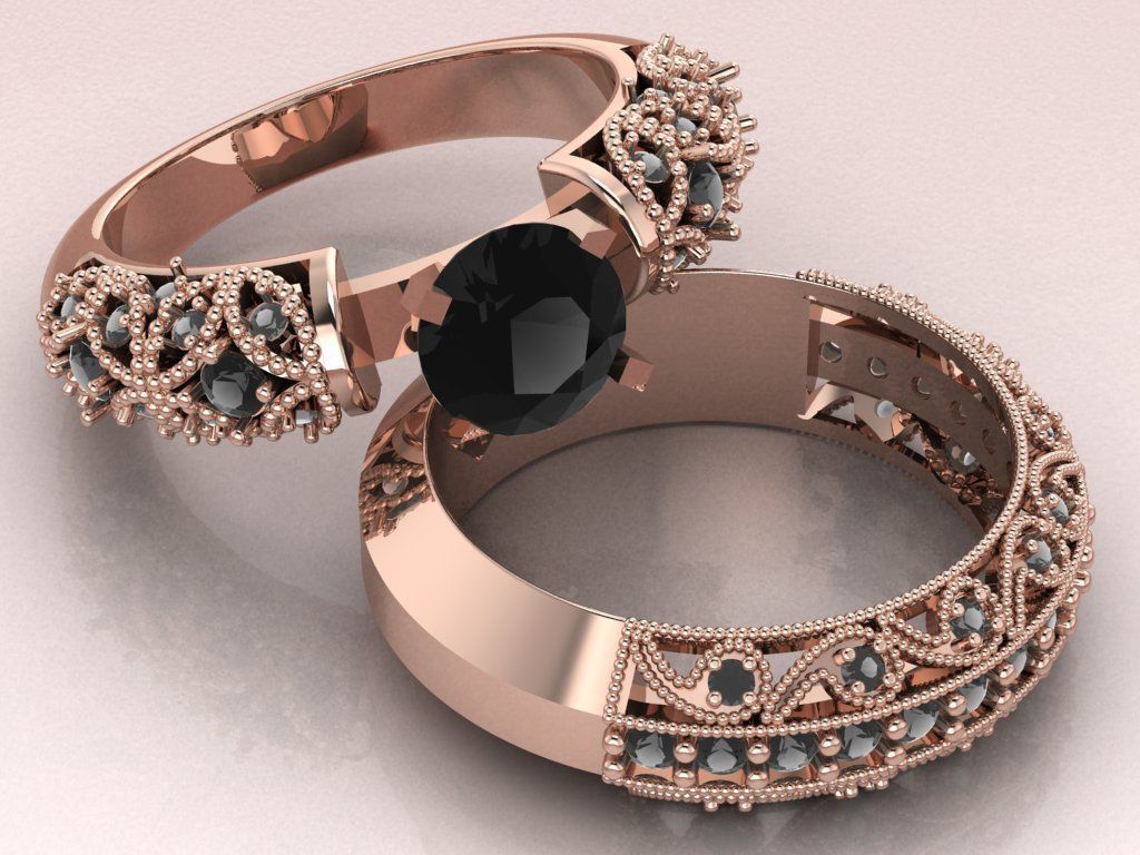 solitaire ring set 3D print model_2