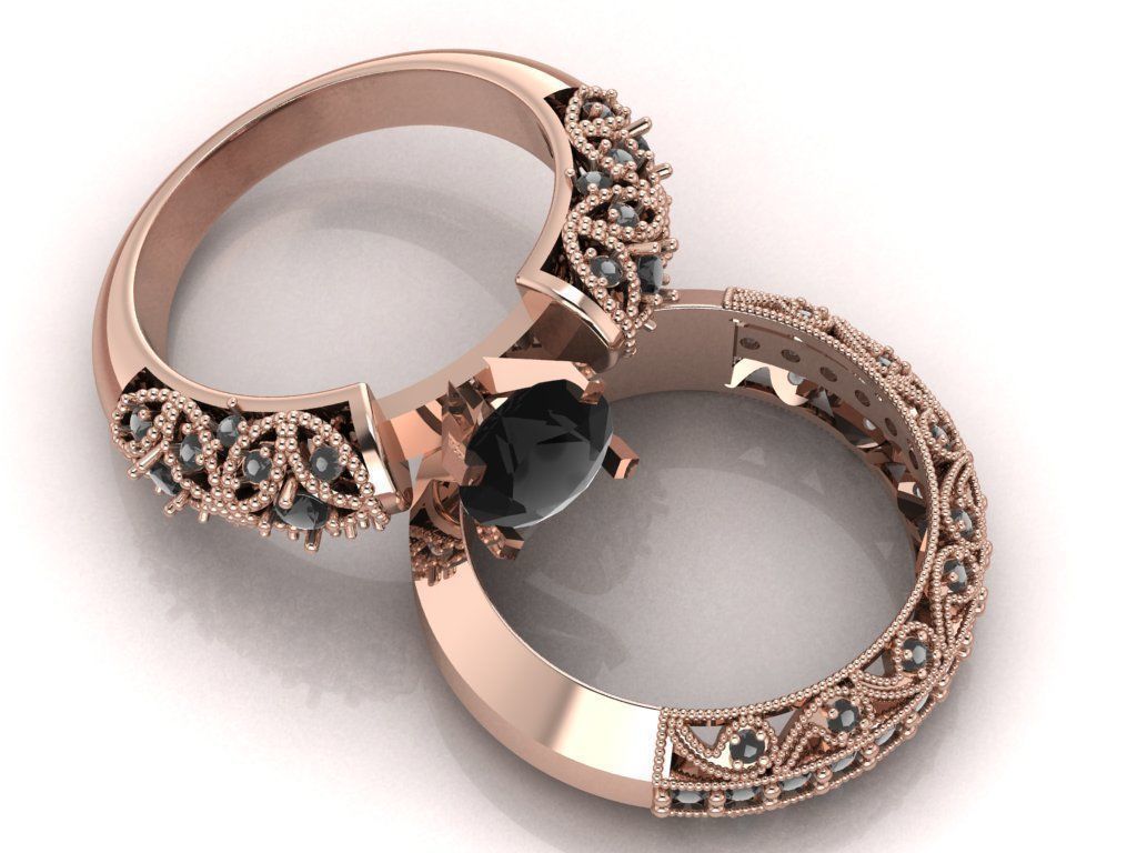 solitaire ring set 3D print model_11