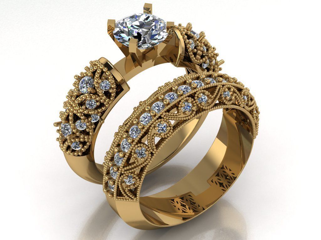 solitaire ring set 3D print model_9