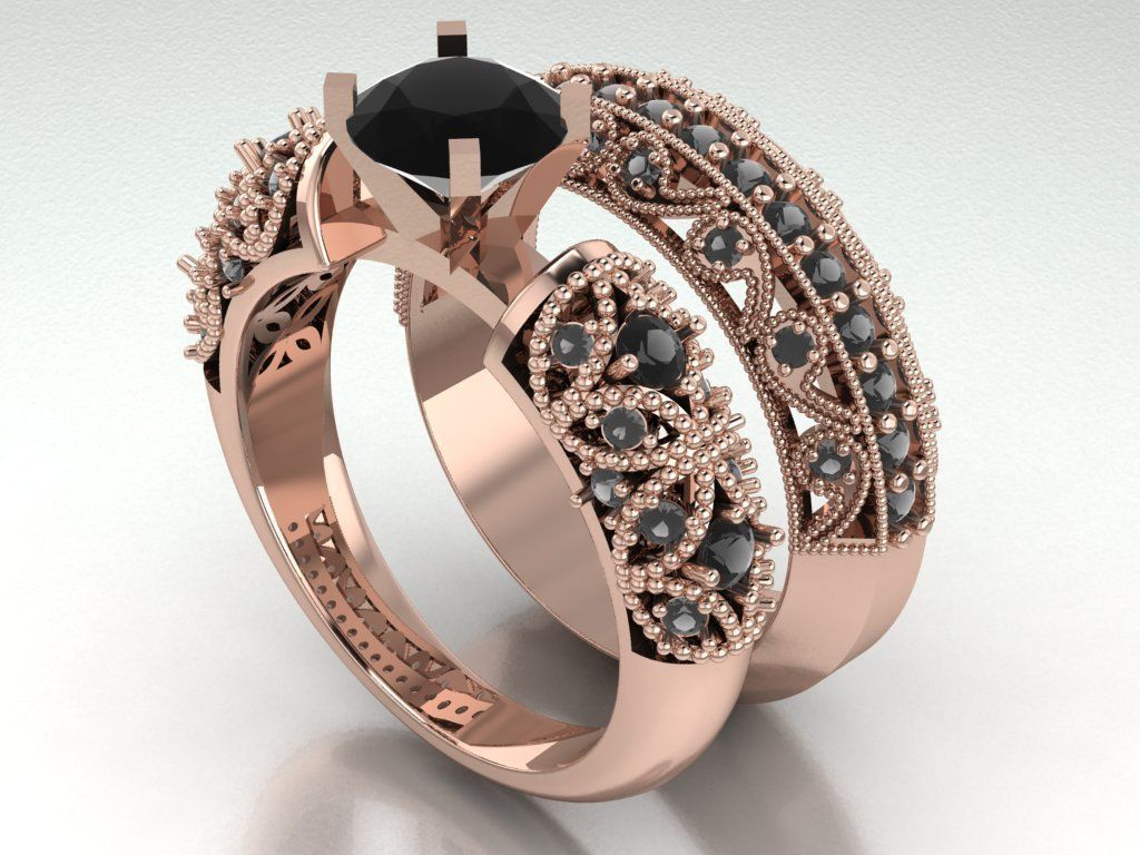 solitaire ring set 3D print model_3