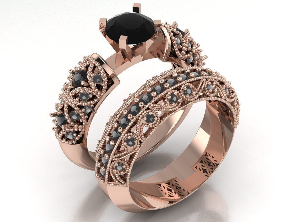 solitaire ring set 3D print model_10