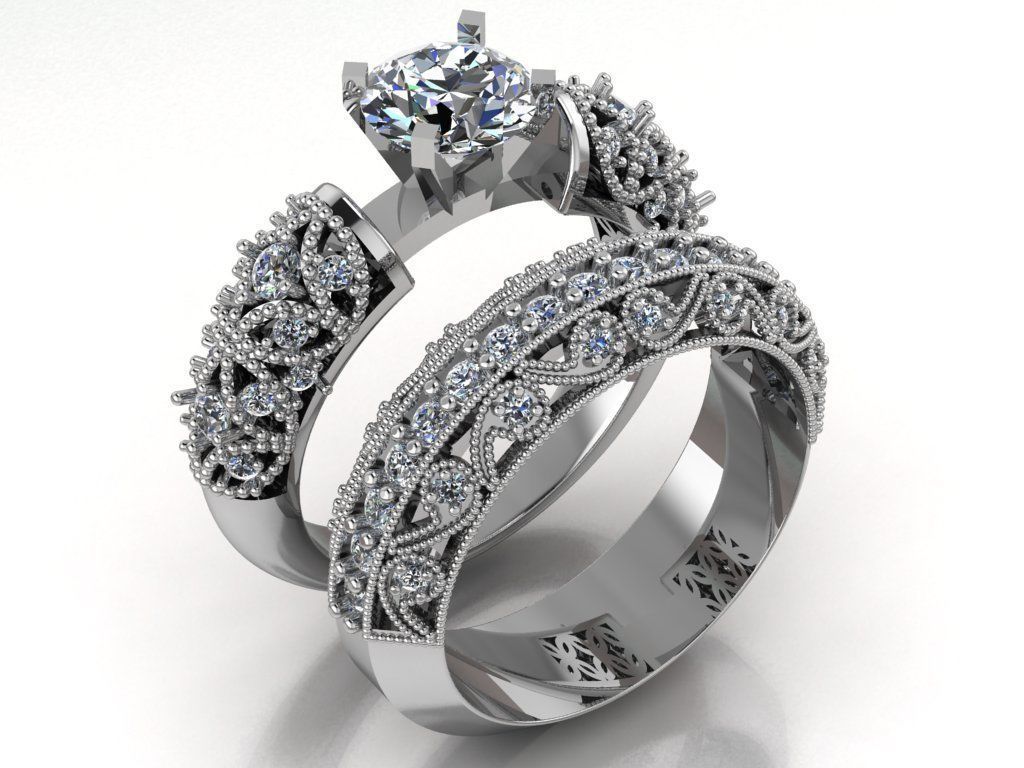 solitaire ring set 3D print model_7