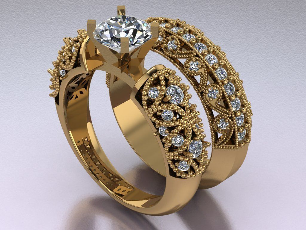 solitaire ring set 3D print model_1