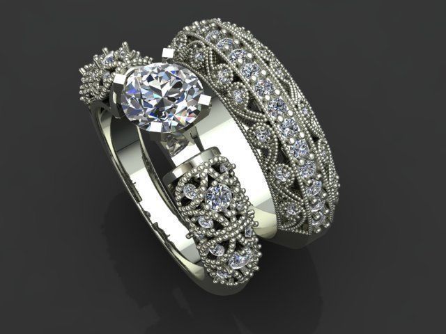 solitaire ring set 3D print model_4