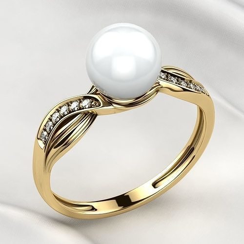 Single Pearl Fashion Gold Ring 3D print model