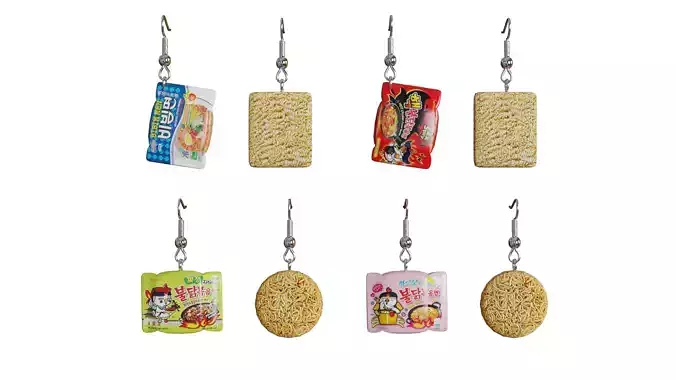 Instant noodle earrings with 4 styles v4 3D model