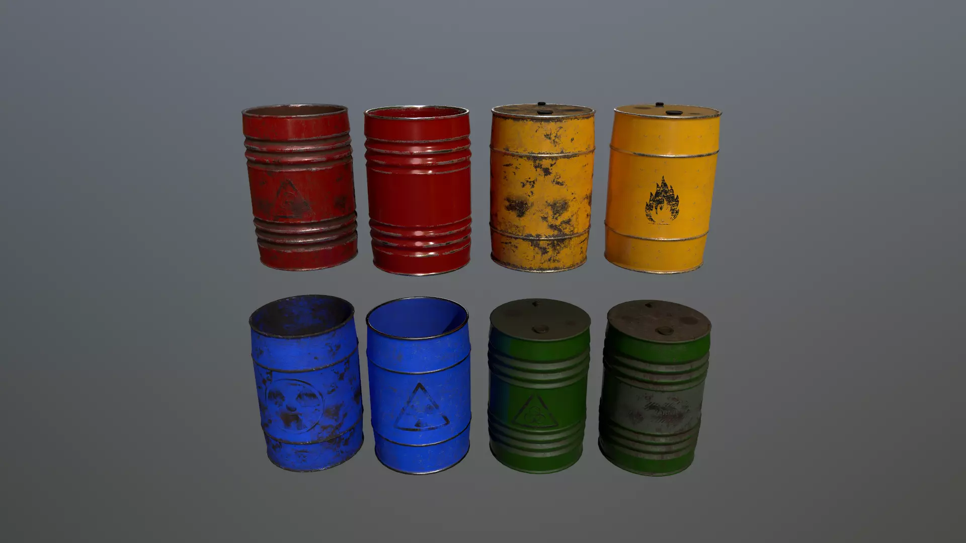 Barrel Set Low-poly 3D model_0