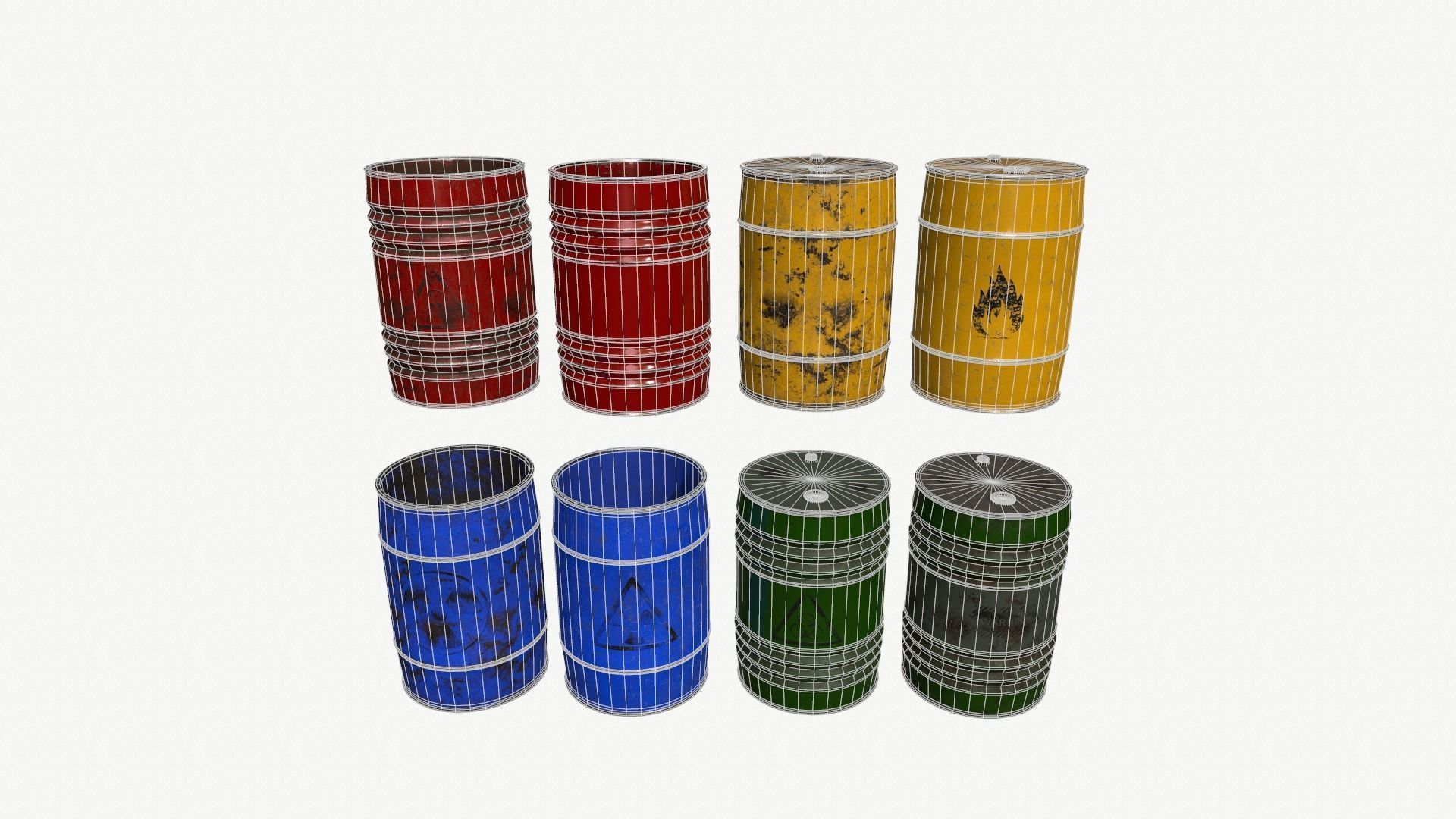 Barrel Set Low-poly 3D model_18