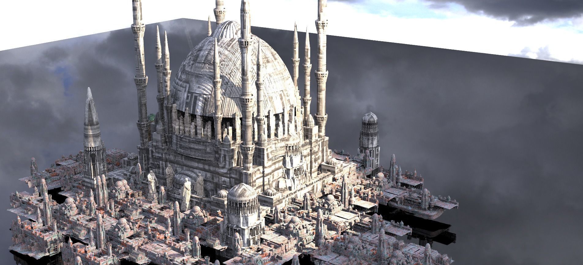 Sci fi Temple 2 structures star wars style kit bash 3D model_1