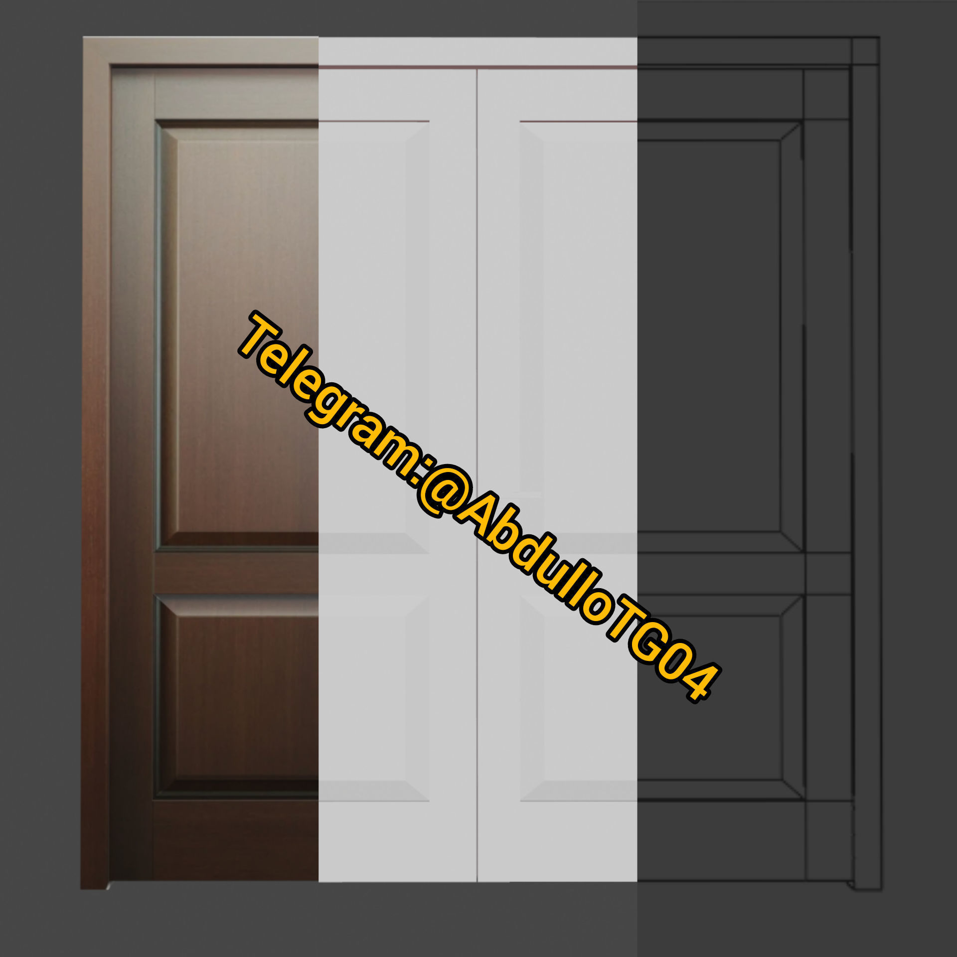 Wooden Door Low-poly 3D model_8