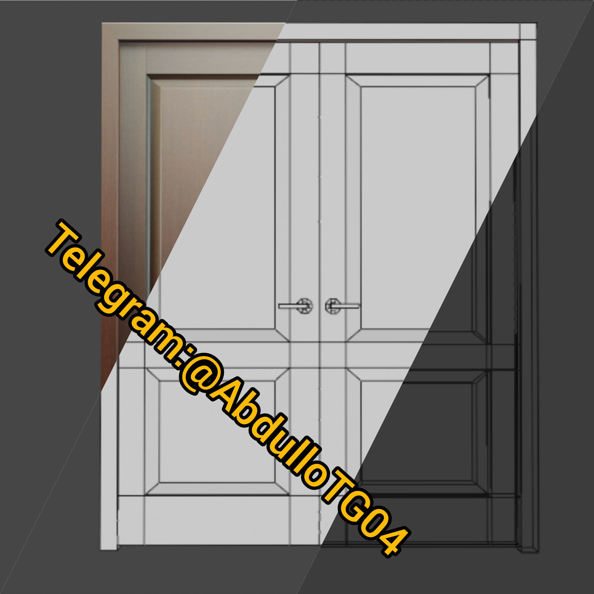 Wooden Door Low-poly 3D model_7