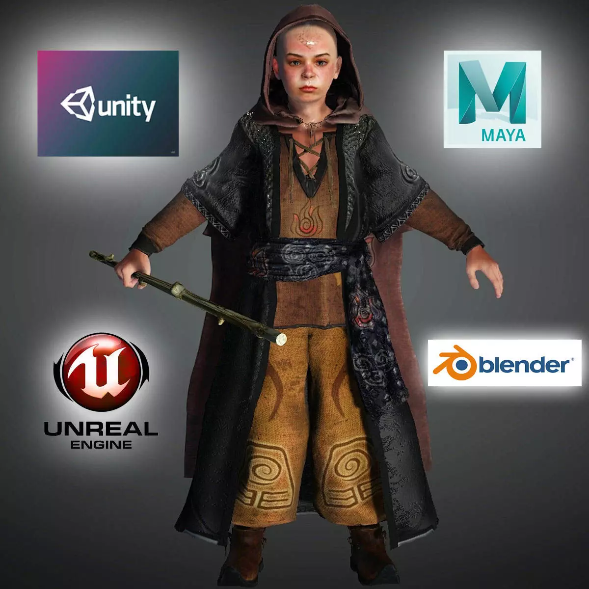 Aang High quality character full Rigged and Animated 3D model 3D model