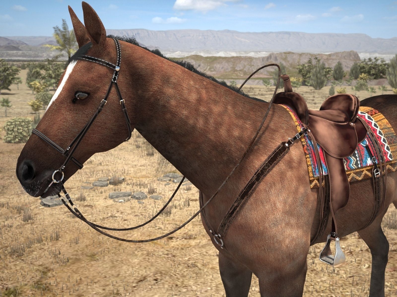 Cowboy Horse with saddle 3D model_4