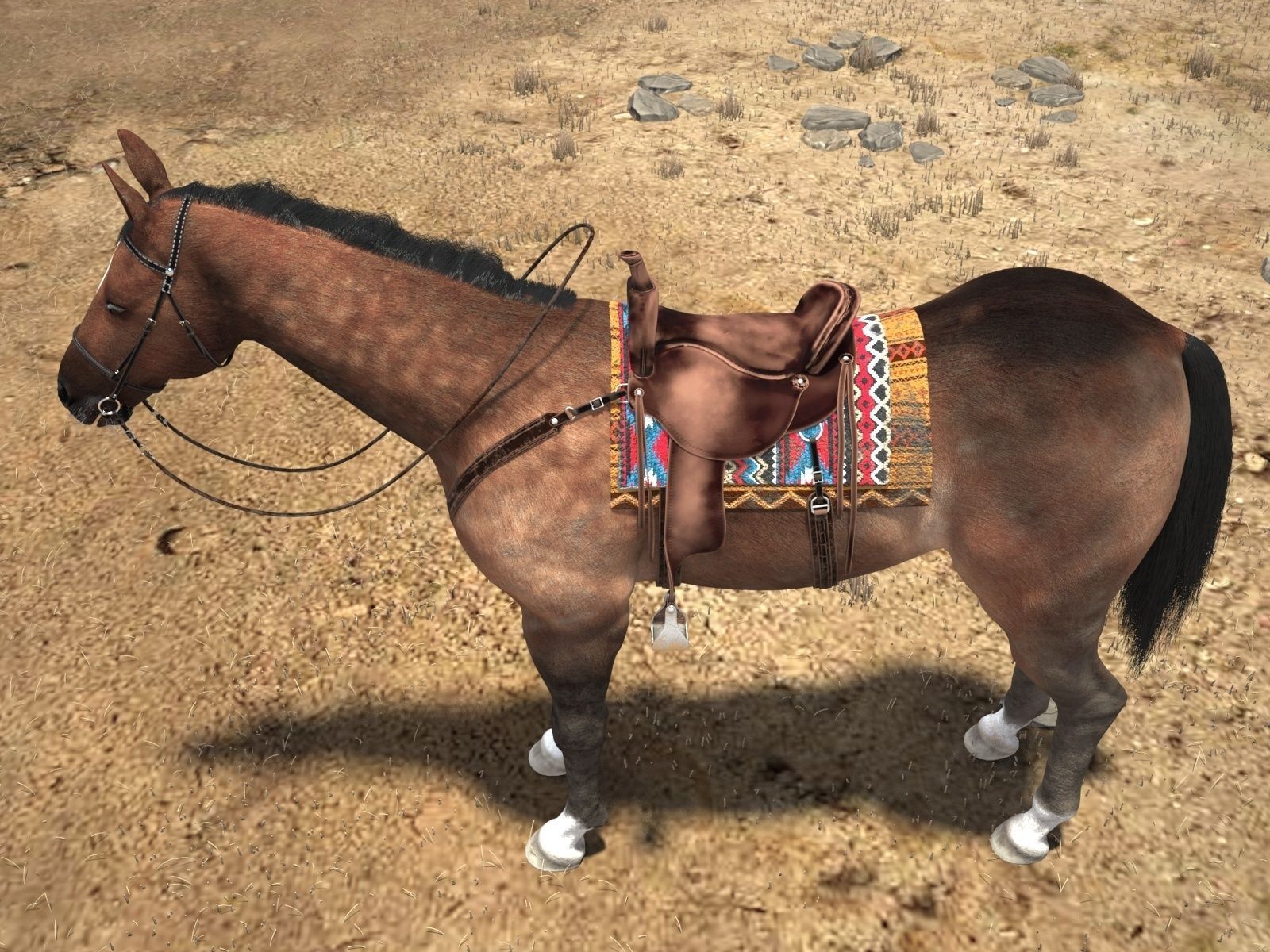 Cowboy Horse with saddle 3D model_2