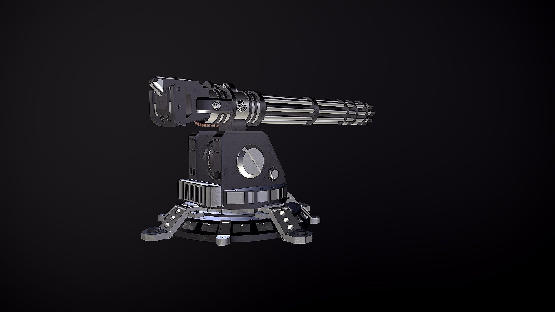 Minigun Turret Low-poly 3D model_10